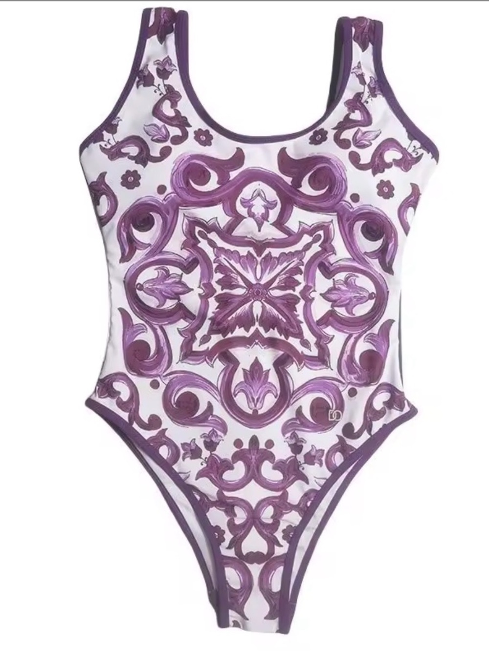 Dolce & Gabbana Women's One Piece Swimsuit Purple Baroque Print Purple Trim U